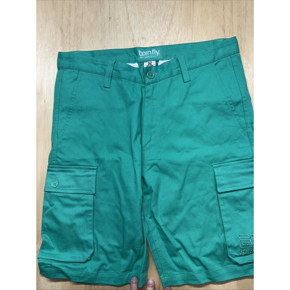 Born Fly Teal Cargo Shorts Size 32